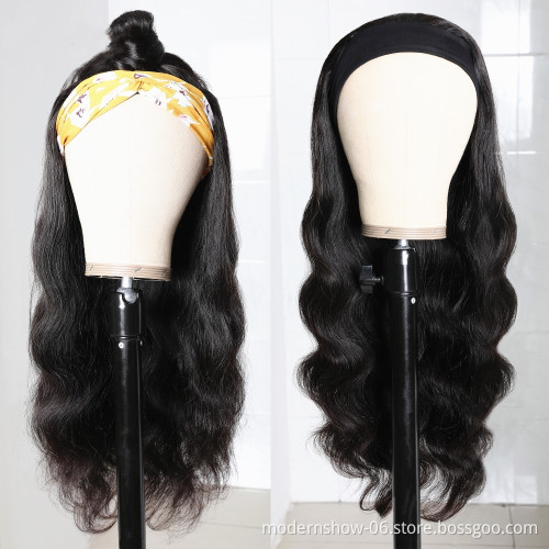 Full Cuticles Aligned Brazilian human Hair Headband Wigs,Cheap Wholesale Natural Virgin Human Hair Wigs for black Women